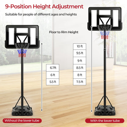 Portable Basketball Hoop with 9-Position Adjustable Height