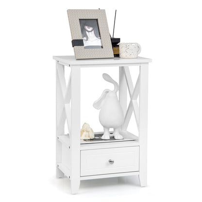 2-Tier 16 x 14 Inch Multifunctional Nightstand with Storage Drawer