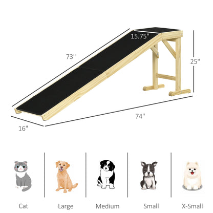 Pine Wood Pet Ramp with Non-Slip Carpet - Dog Ramp for Bed