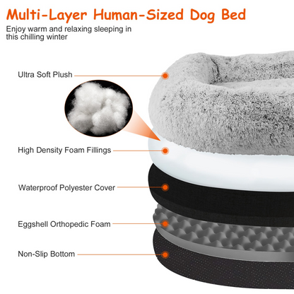 Large Foldable Human Size Dog Bed With Pillow Blanket Flurry Plush Napping Human-Sized Dog Bed Machine Washable Zipped Removable Cover For Pets Kids A