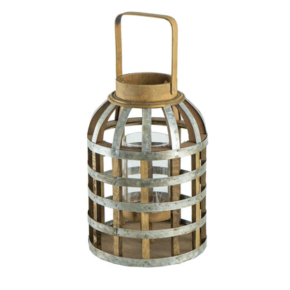 Decorative Wooden Lantern with Handle - Pearl Silver