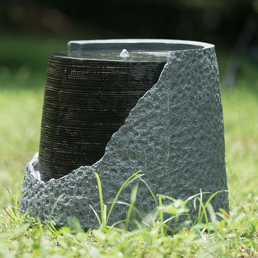 Broken Urn Water Fountain with Integrated Light - Dark Gray
