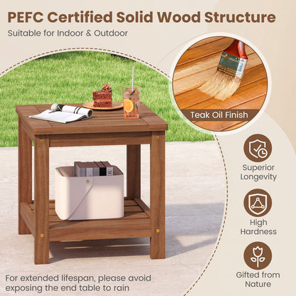 2-Tier Outdoor Side Table with Storage Shelf for Patio
