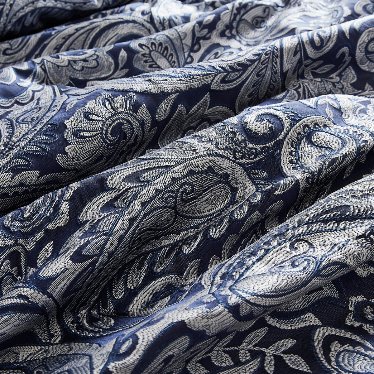 Navy 12 Piece Comforter Set with Cotton Bed Sheets - Queen, Paisley Jacquard
