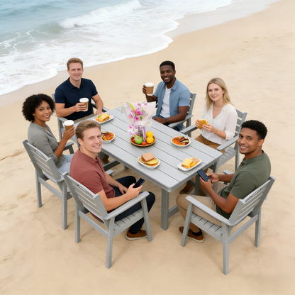 HDPE Outdoor Patio Dining Set with Table and Six Chairs