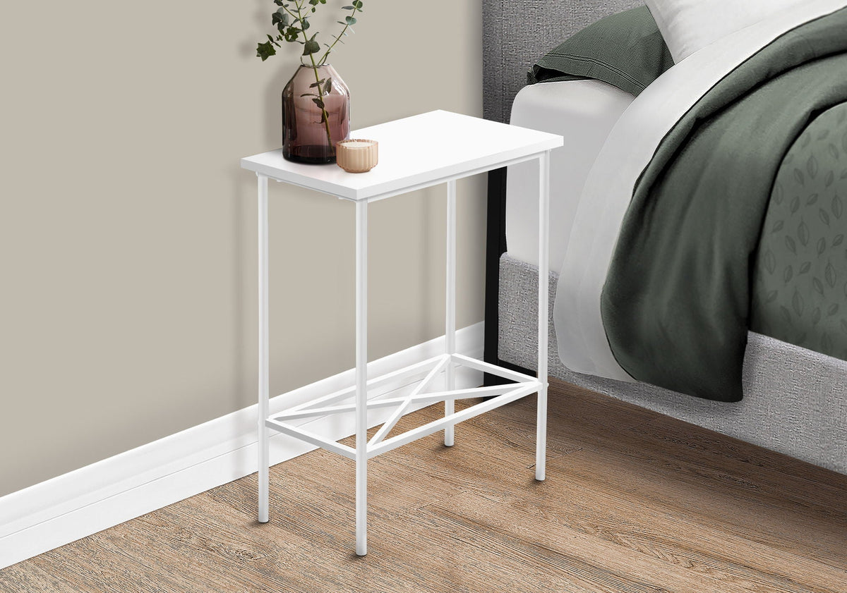 Narrow 2-Tier Accent Side Table with Metal Base - White