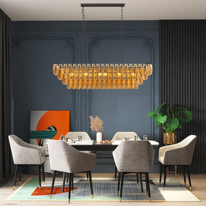54-Inch Black Rectangular 12-Light Chandelier with Smoke Glass - Black