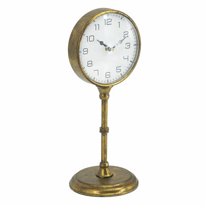 Vintage Inspired Gold Iron Table Clock with Pedestal Design - Gold