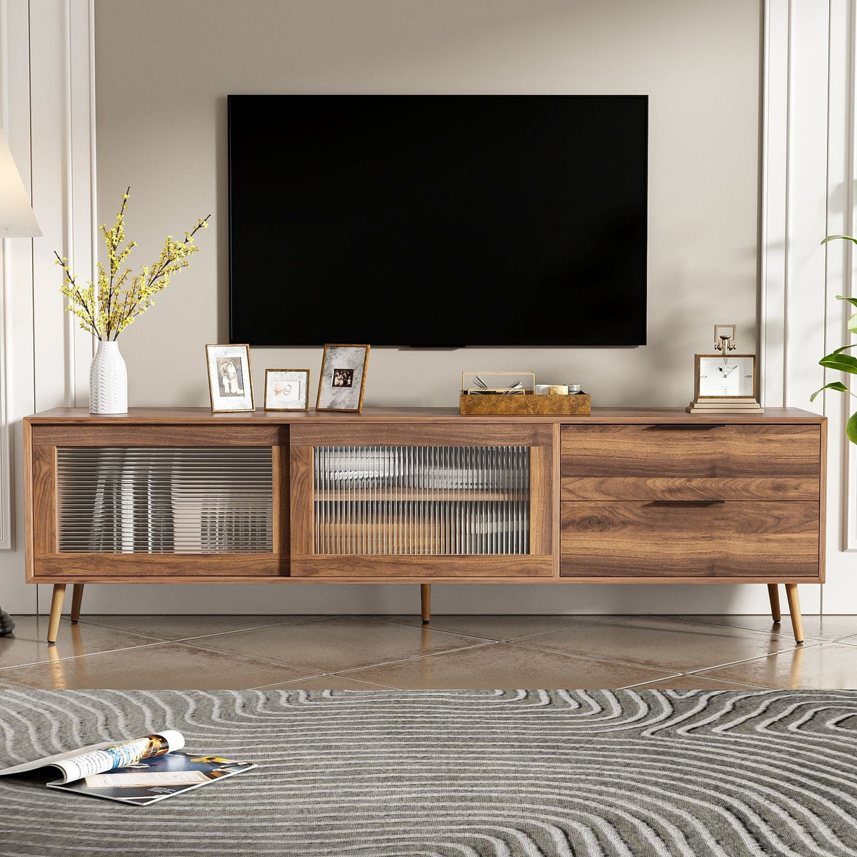 TV Stand Media Console with Storage Cabinet - Walnut