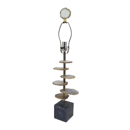 Smoke Agate-Slice Table Lamp with Marble Base - Genuine Agate