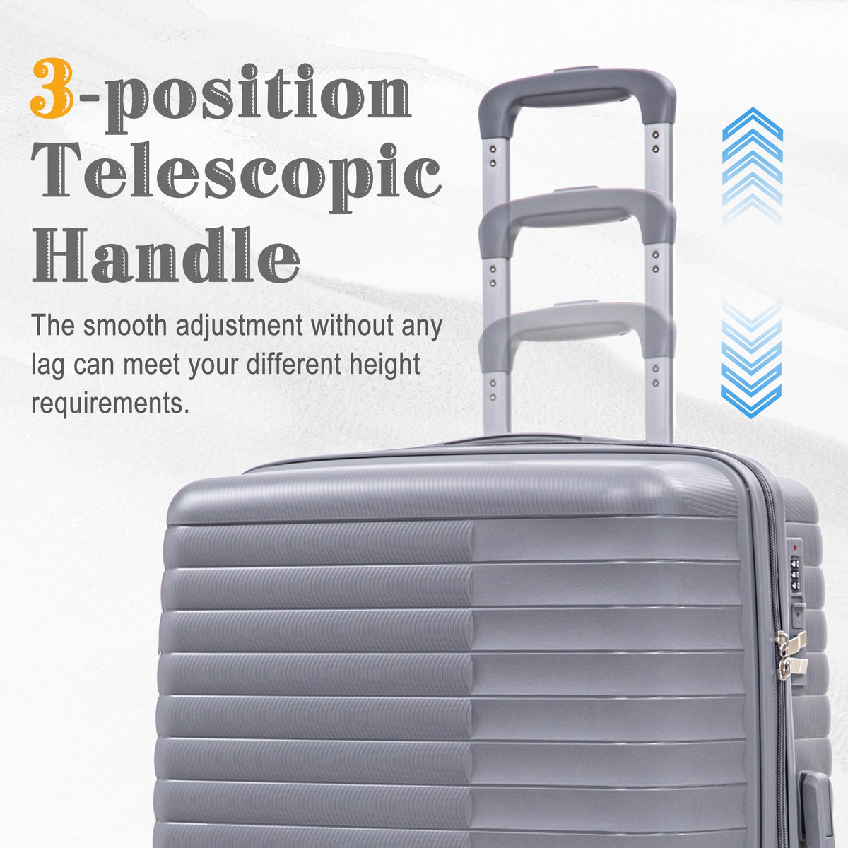 4-Piece Polypropylene Luggage Set with Spinner Wheels and Cosmetic Case - Light Gray