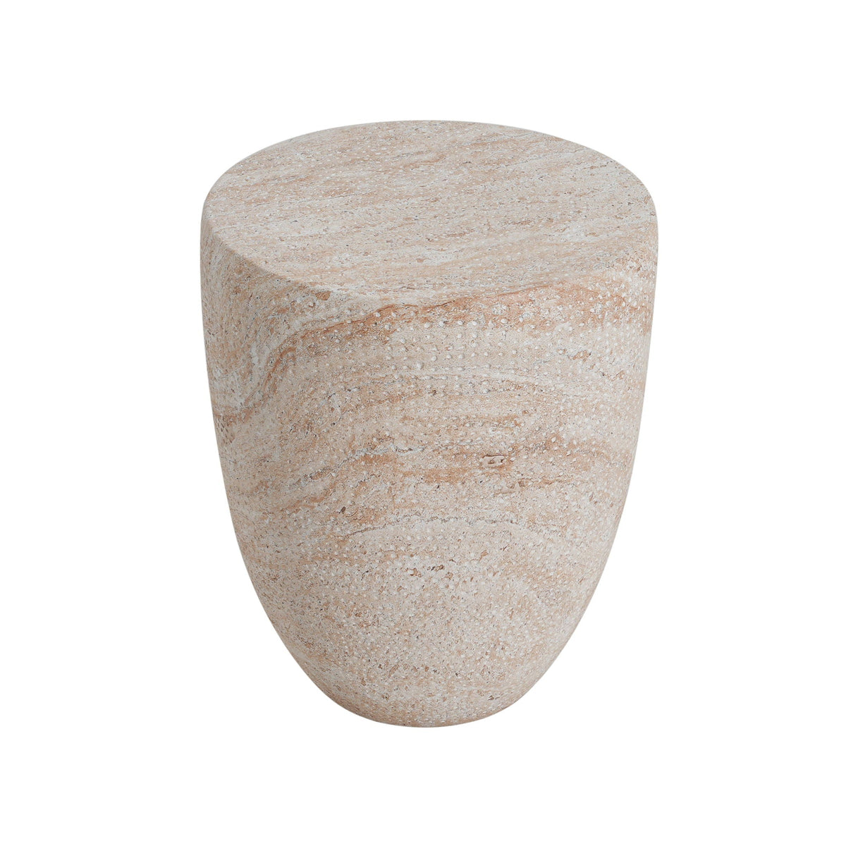 Lightweight Concrete Outdoor Side Table with Travertine Finish - Beige