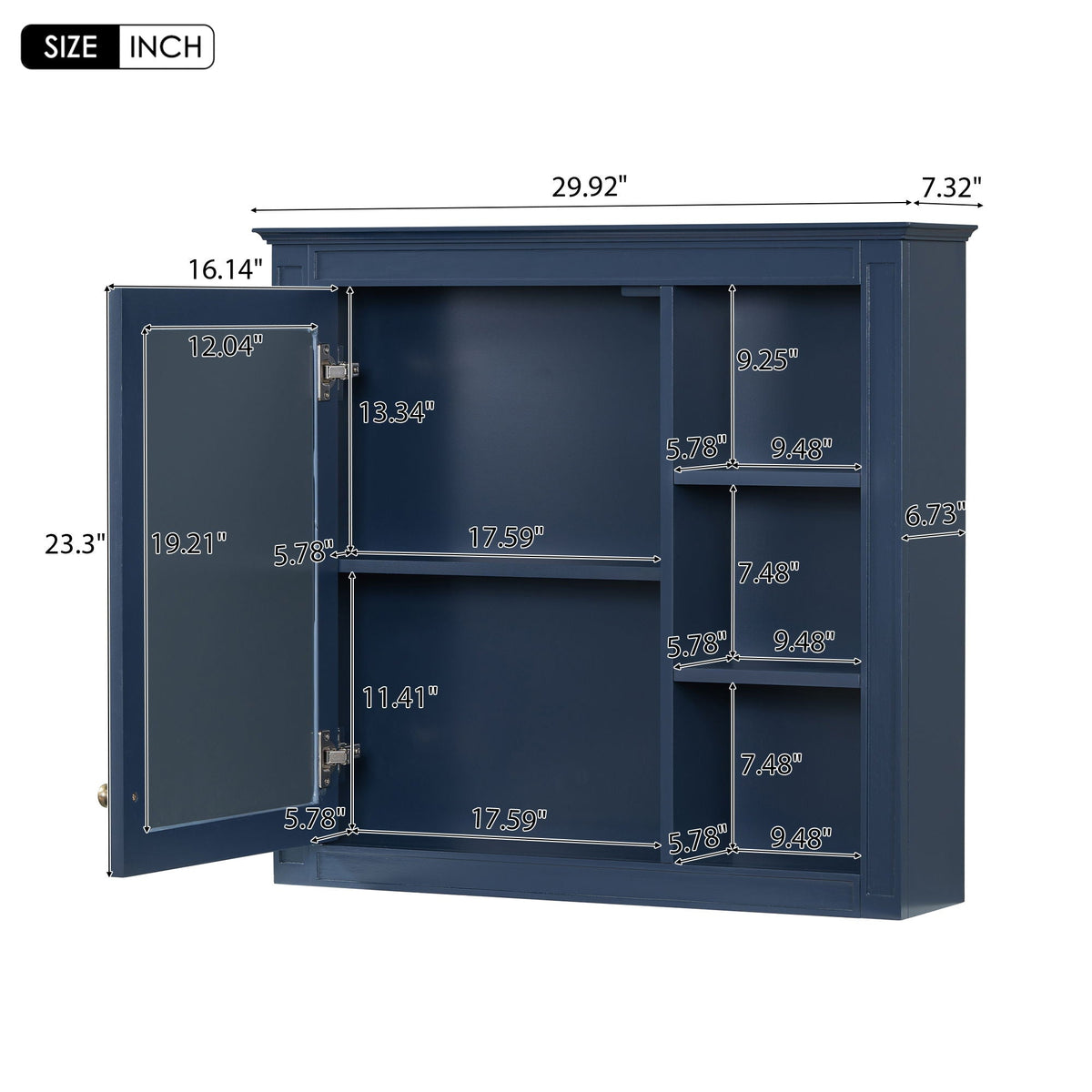 Wall Mounted Medicine Cabinet with Mirror and 3 Open Shelves - Multiple Colors