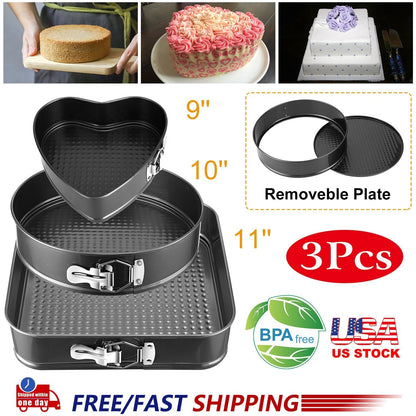 Non-stick Springform Cake Pan Leakproof 9"10"11" Bakeware Pan w/ Removable Bottom 3Pcs/Set