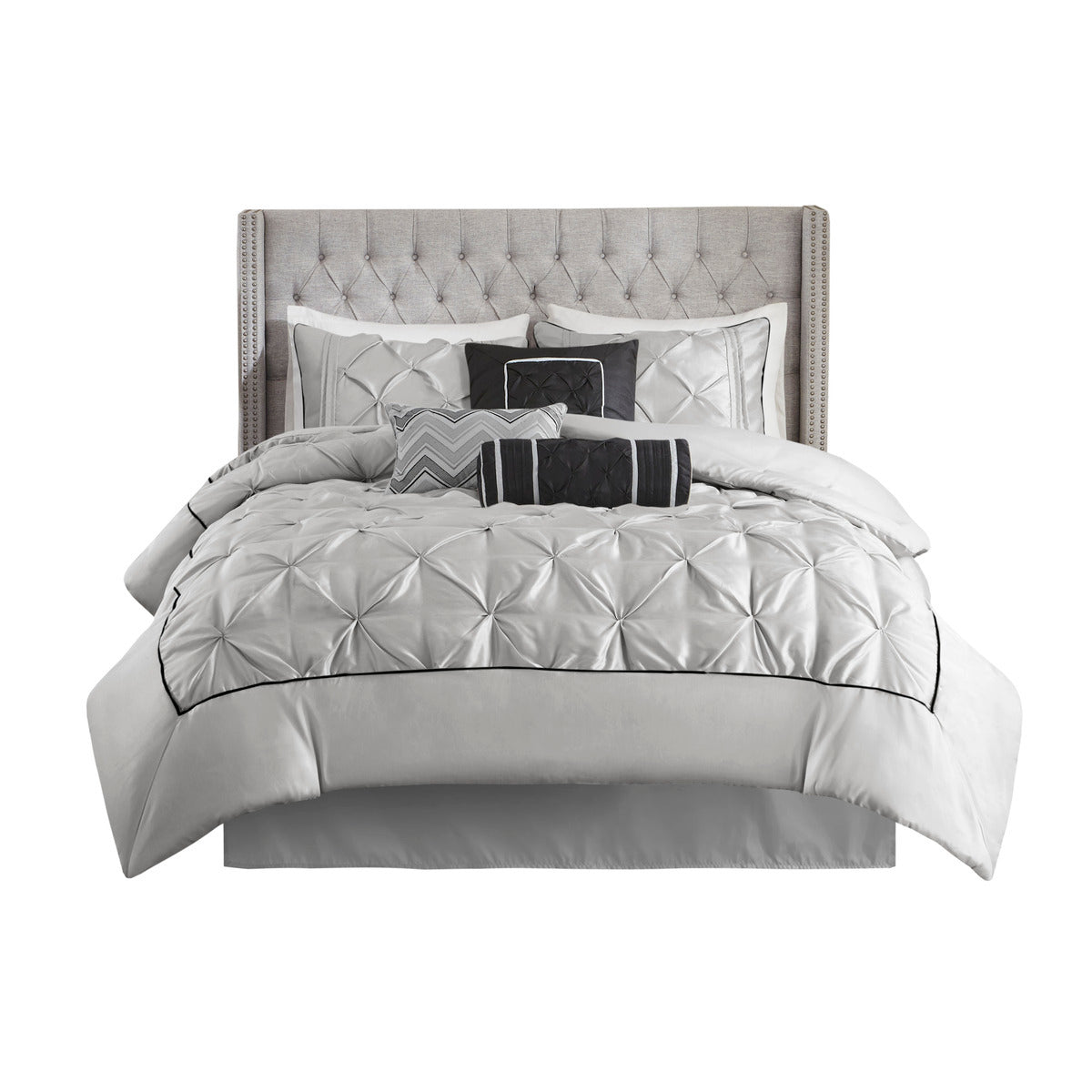 7 Piece Tufted Comforter Set - Grey - California King