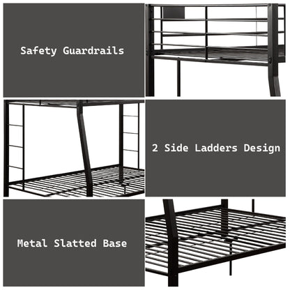 Limbra Spacious Design Double Bunk Bed with Metal Frame - Black or Dark Brown