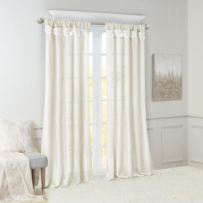 White Twist Tab Lined Window Curtain Panel with Privacy Lining - 50" x 84"