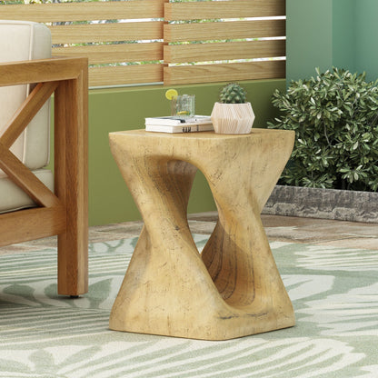 Twist Shape Side Table with Weather-Resistant Magnesium Oxide - Light Brown or Black