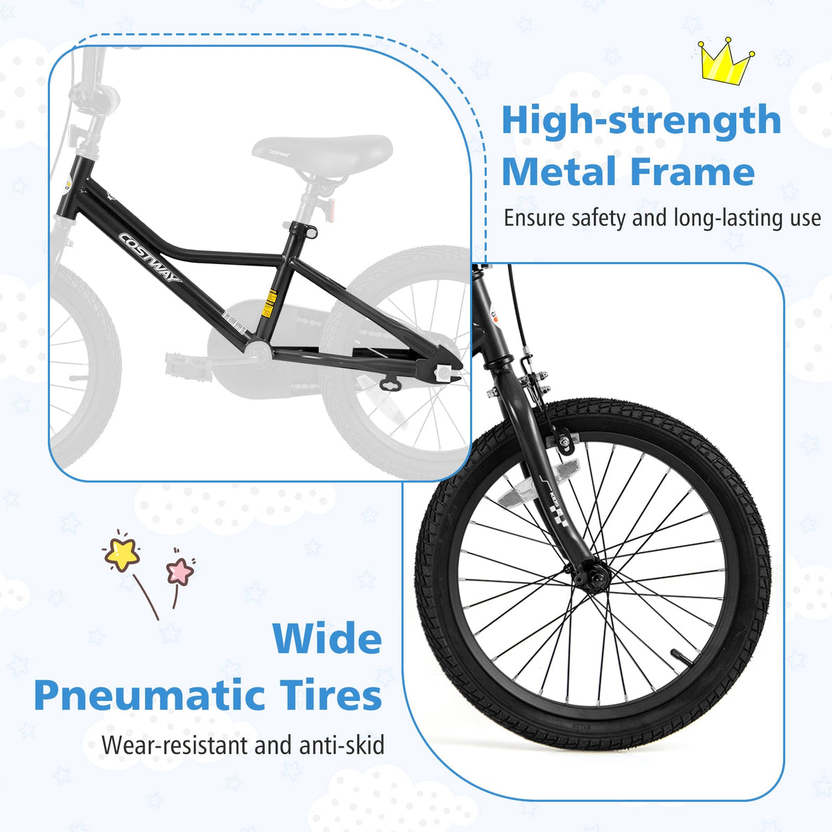 18 Inch Kids Bike Adjustable for 4-8 Years Old with Low-Step Frame