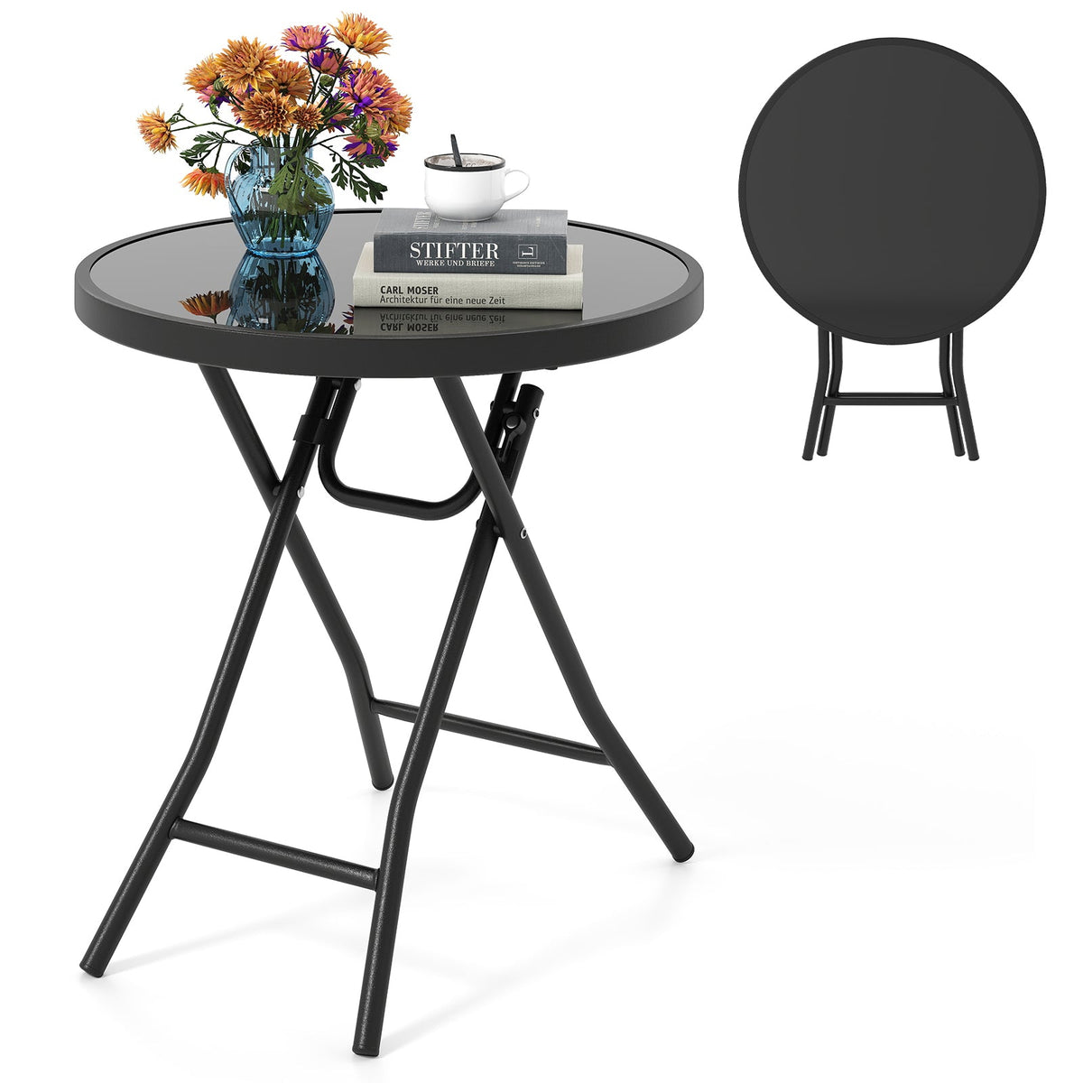 18 Inch Folding Side Table Patio Round Compact Coffee Table