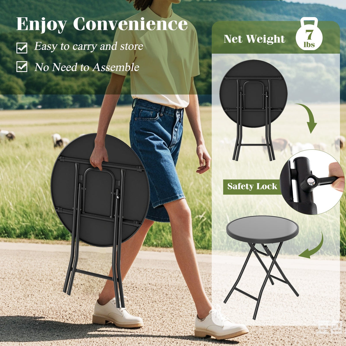 18 Inch Folding Side Table Patio Round Compact Coffee Table