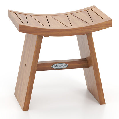 18 Inch Teak Wood Shower Bench with Curved Seat for Bathroom