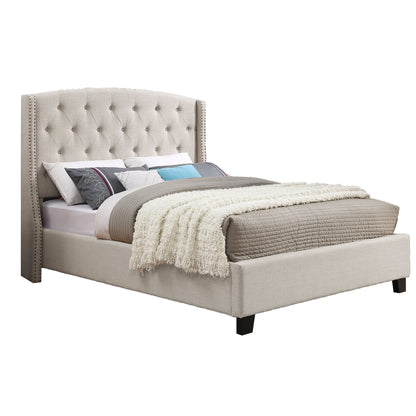 3-Piece Upholstered Bedroom Set with Tufted Wingback Bed - Beige