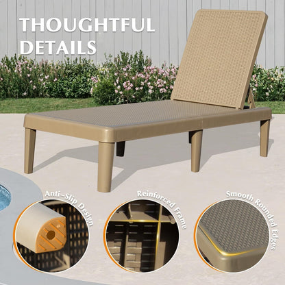 Pool Lounge Chairs Set of 2 with Adjustable Backrest - White Resin