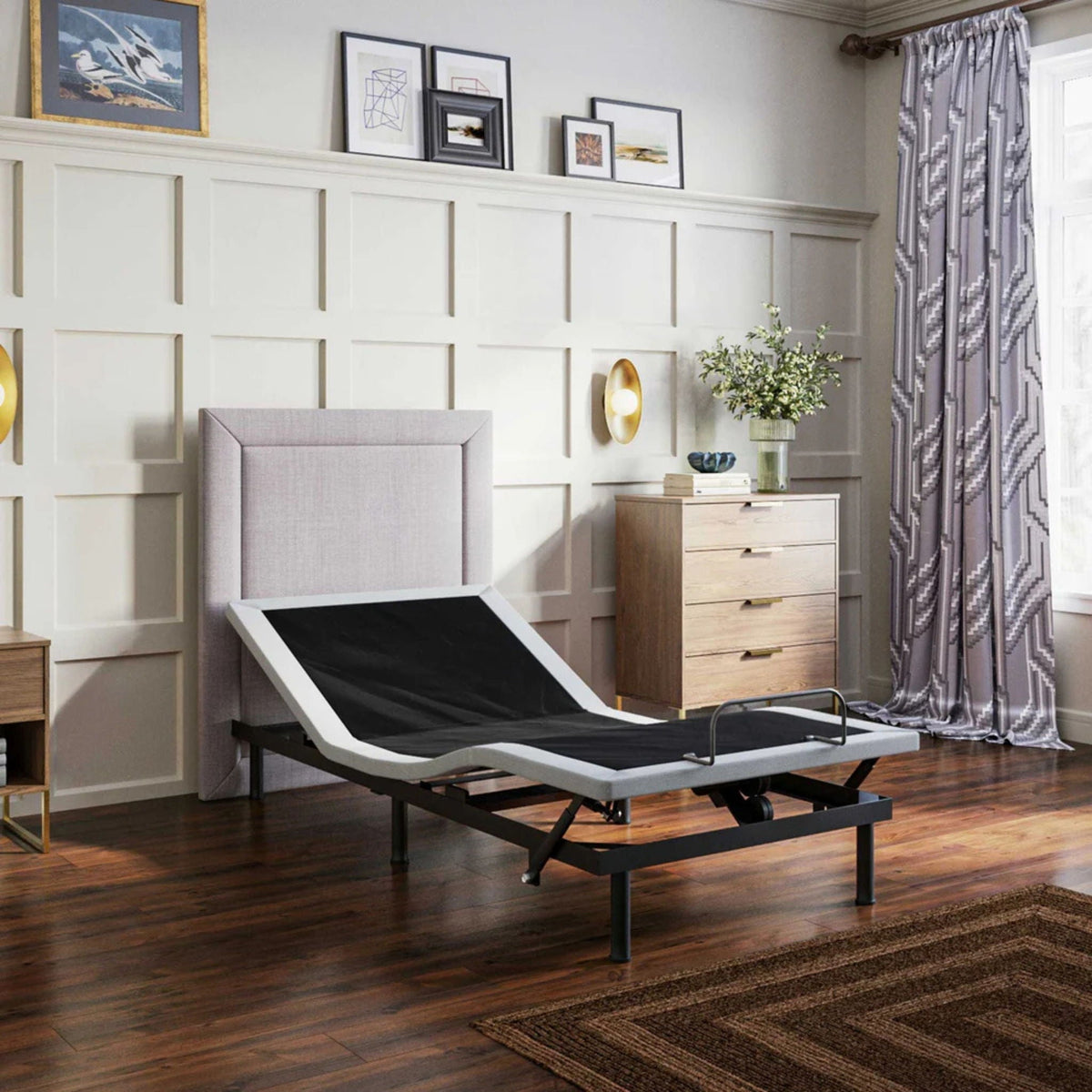 Adjustable Bed Base with Head and Foot Position Control - Black