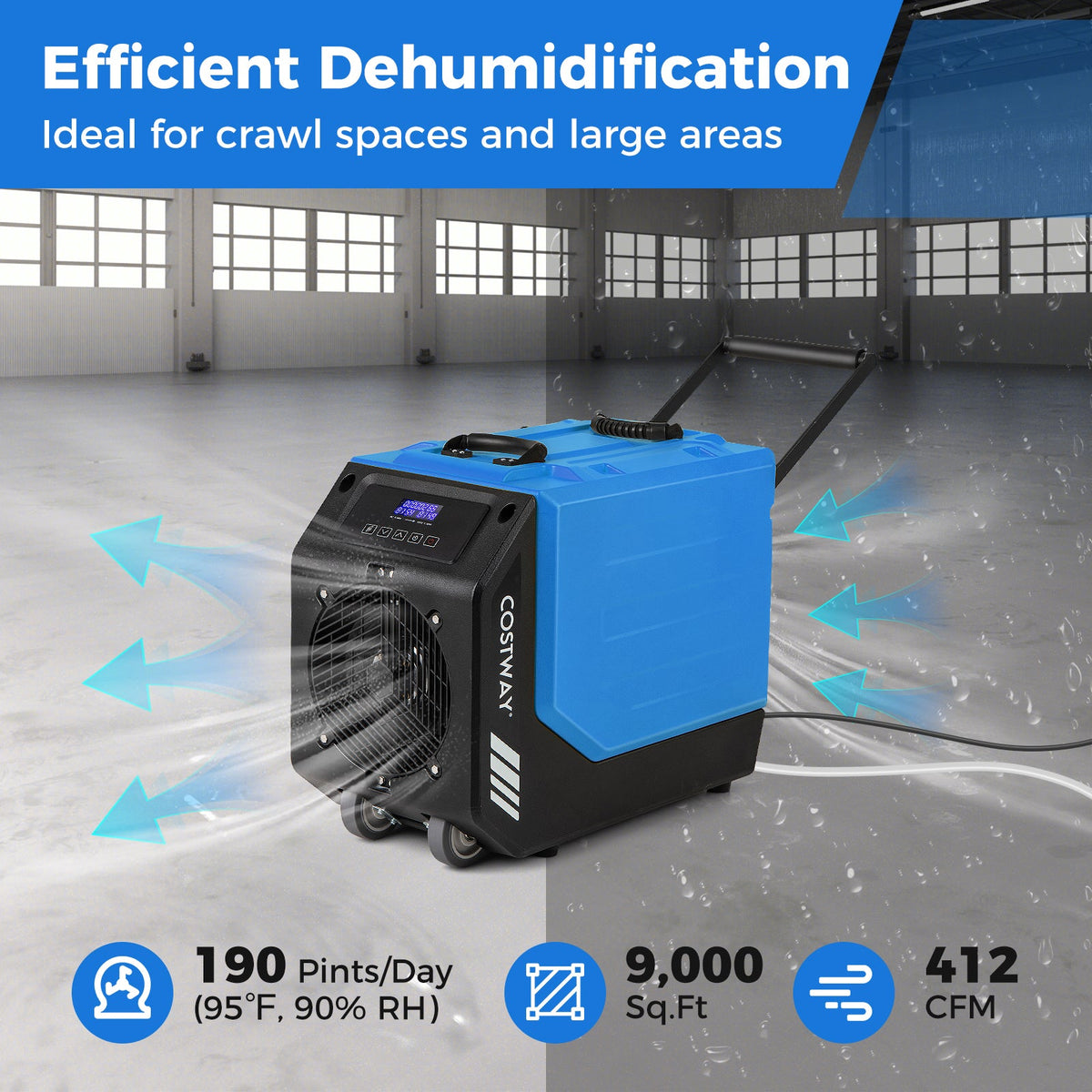 190 PPD Commercial Dehumidifier with Pump and 2 Wheels