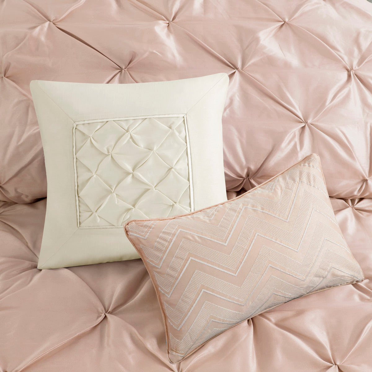 7 Piece Tufted Comforter Set Blush Full