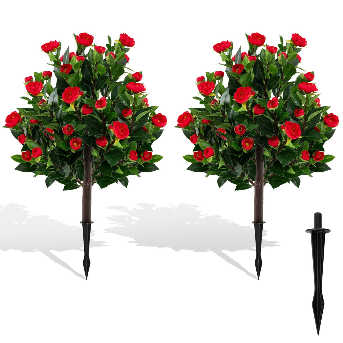 31 Inches Artificial Camellia Tree Set 2 Pack Fake Flower Trees-Green