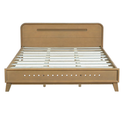Pine Solid Wood Queen Size Bed in Rustic Yellow
