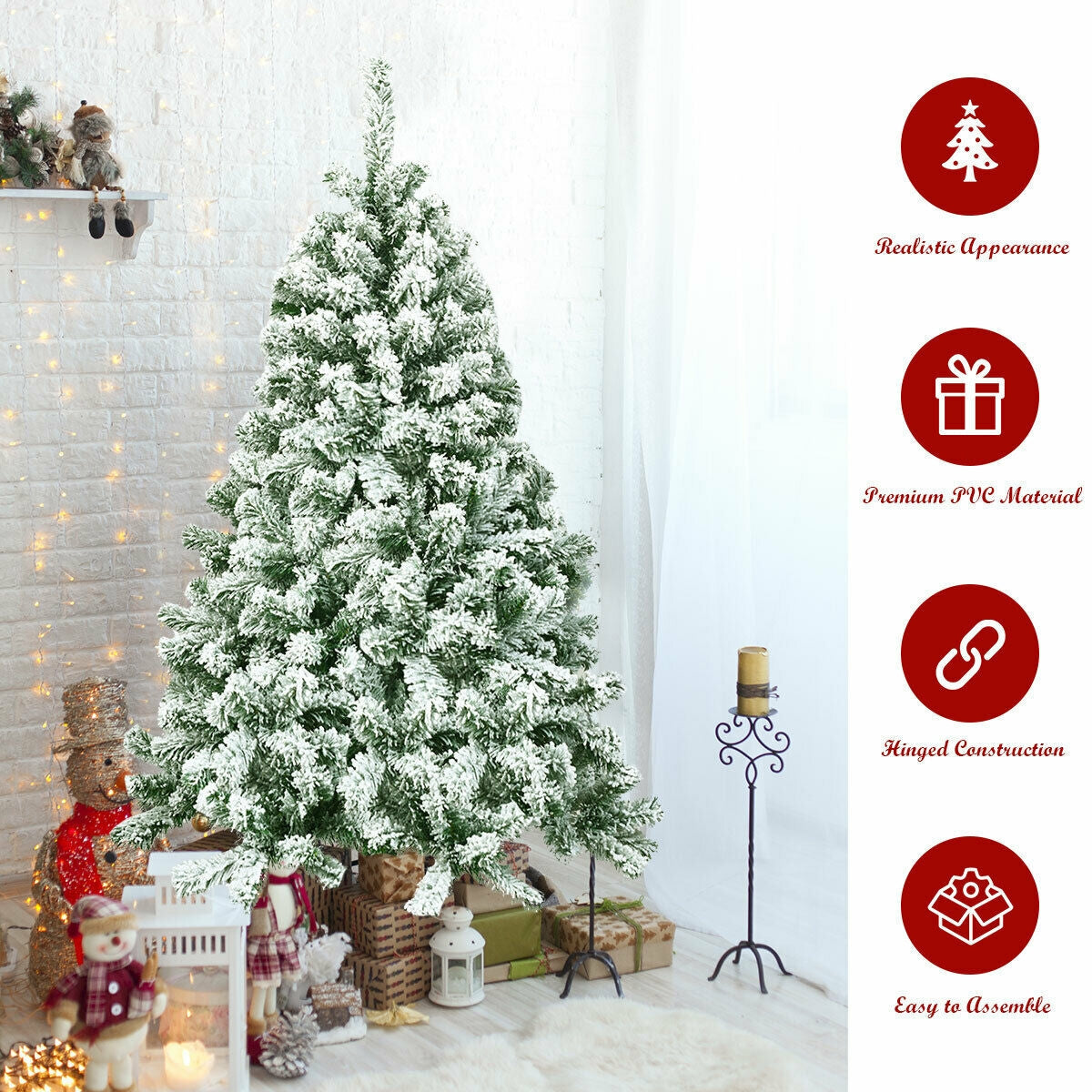4.5 Feet Snow Flocked Artificial Christmas Tree with 400 Tips