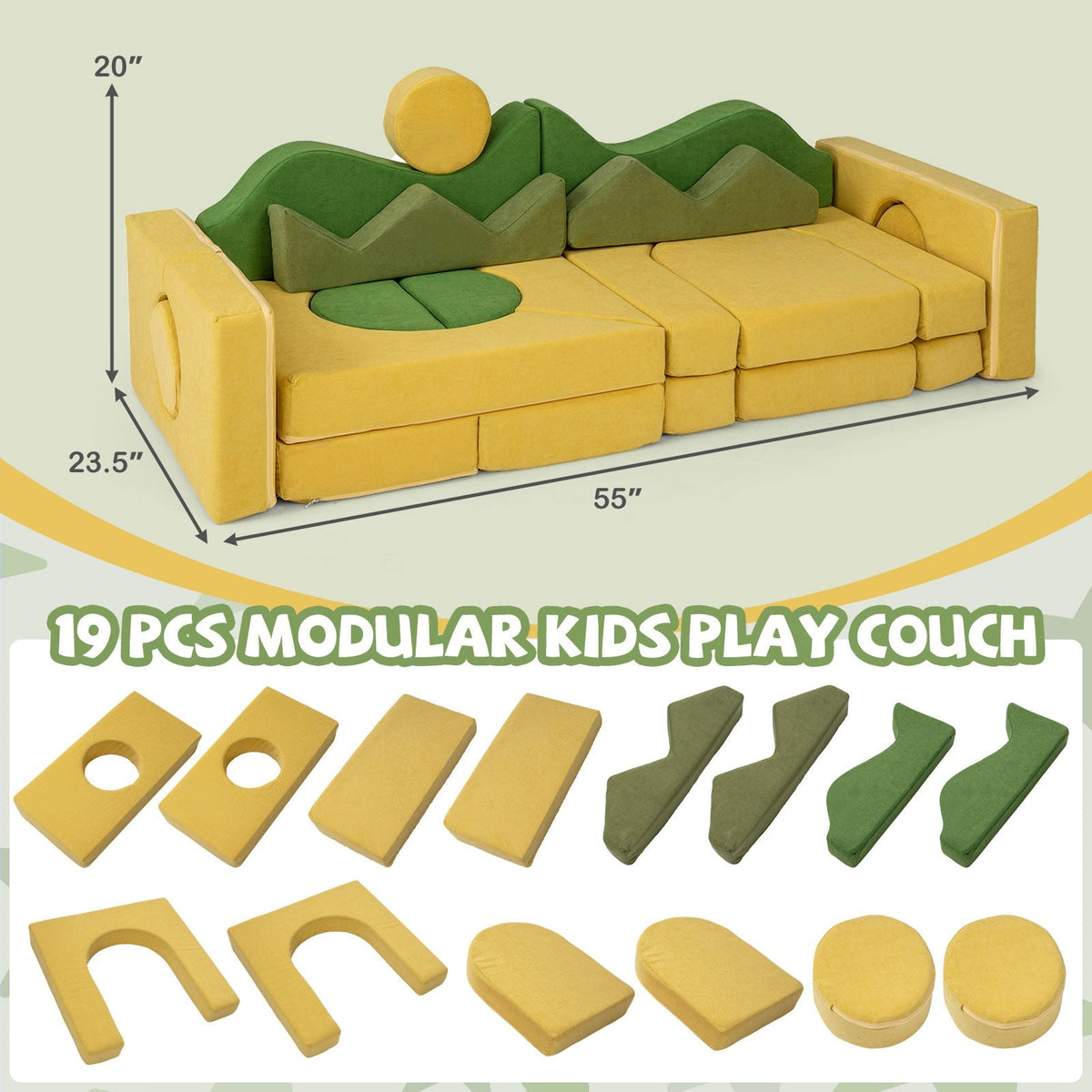 19 Pieces Modular Kids Play Couch for Inspiring Creativity