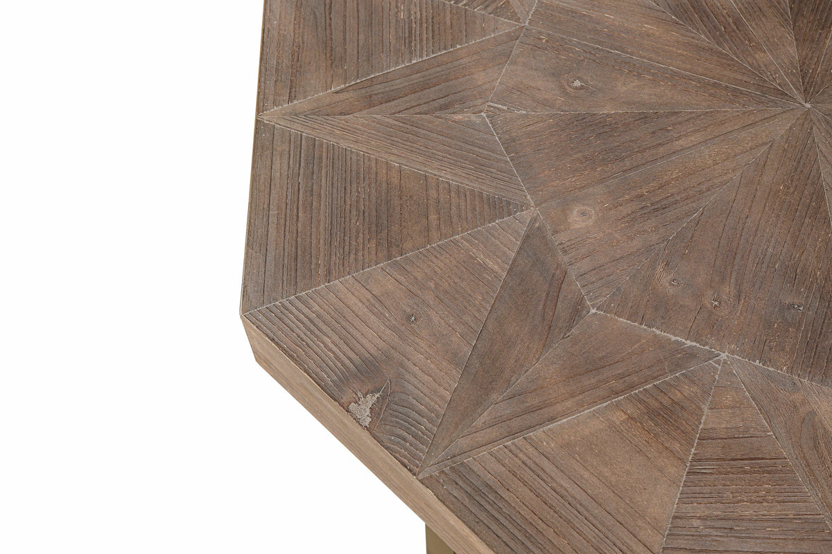 Wood Octagonal Vintage Patchwork Coffee Table with Metal Frame - Antique Brown