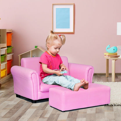 Soft Kids Double Sofa with Ottoman-Pink