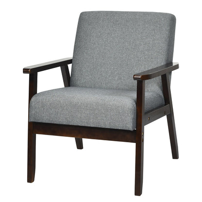 Solid Rubber Wood Fabric Accent Armchair
