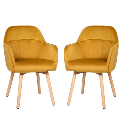 Set of 2 Mid-Back Accent Leisure Armchairs-Yellow