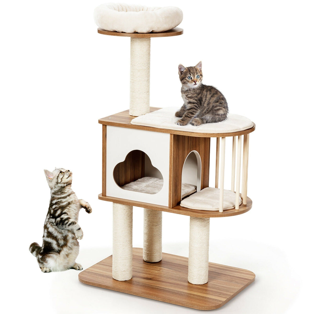 46 Inch Wooden Cat Activity Tree with Platform and Cushions