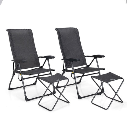 4 Pieces Patio Adjustable Back Folding Dining Chair Ottoman Set