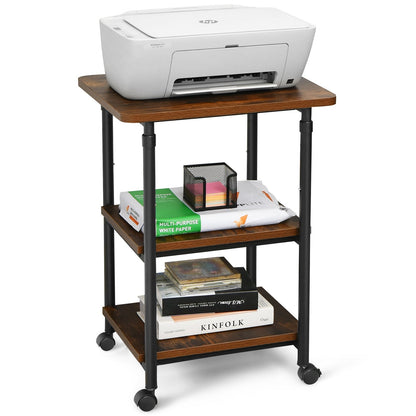 3-tier Adjustable Printer Stand with 360° Swivel Casters