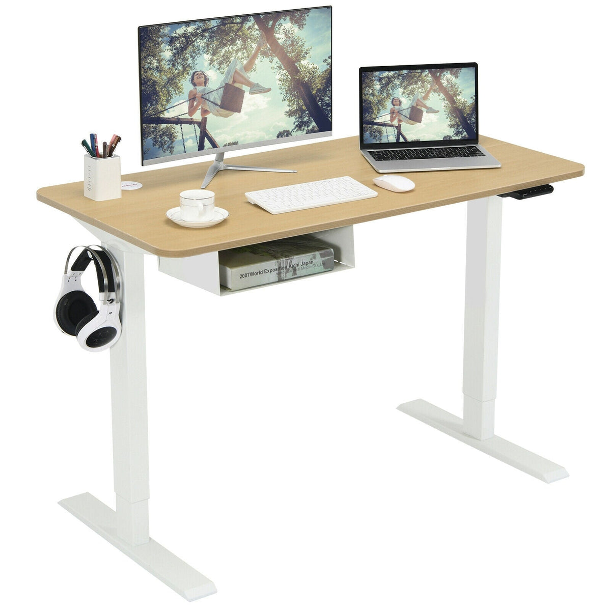 48-Inch Electric Standing Adjustable Desk with Control Panel and USB Port-Natural