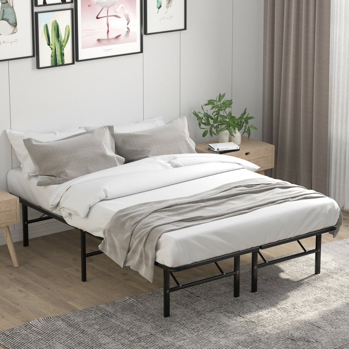 Twin/Full/Queen Size Foldable Metal Platform Bed with Tool-Free Assembly