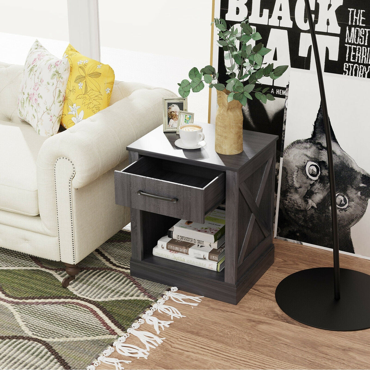 Compact Nightstand with Drawer and Shelf