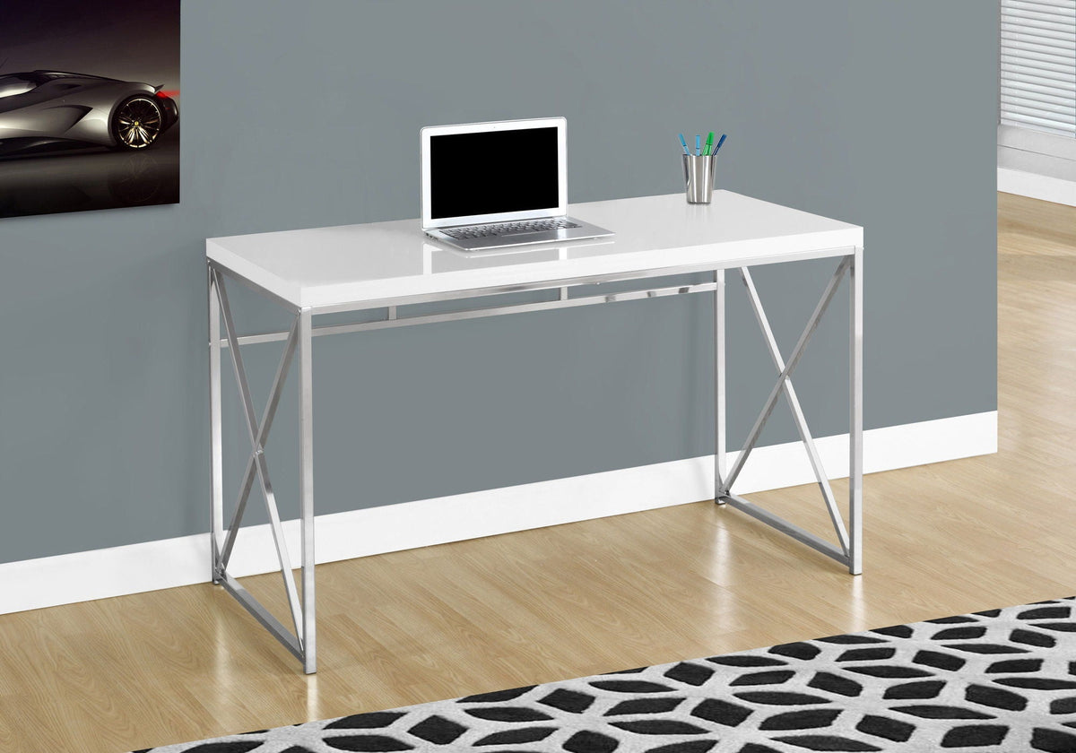 Contemporary Glossy Computer Desk with Sturdy Metal Base - Multiple Colors