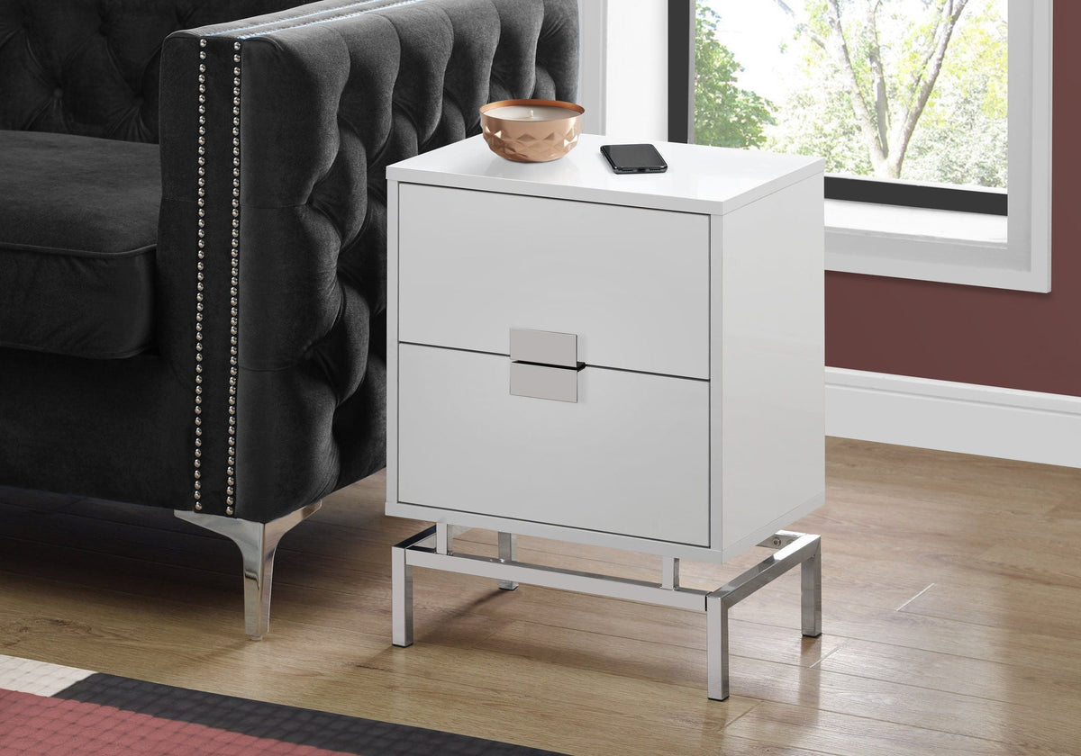 Modern Accent Side Table with Storage Drawer - White