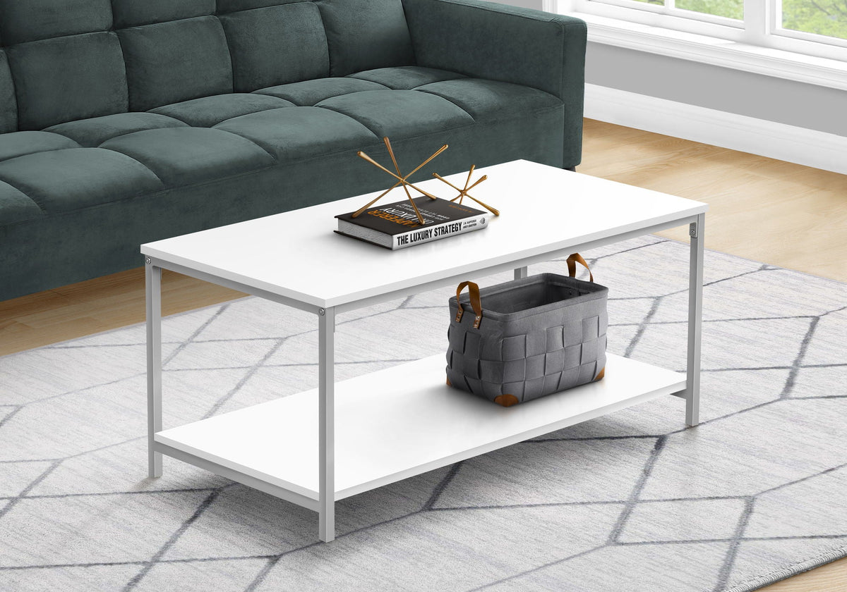 Rectangular Coffee Table with Metal Base - White