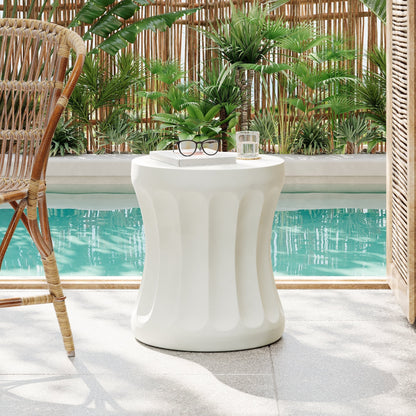 Antique White Concrete Outdoor Side Table with Weather-Resistant Durability