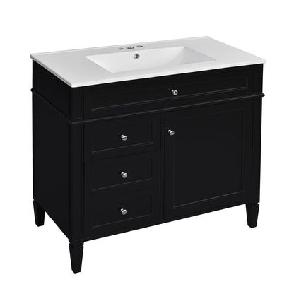 36" Bathroom Vanity with Ceramic Sink and Storage Drawers - Multiple Colors